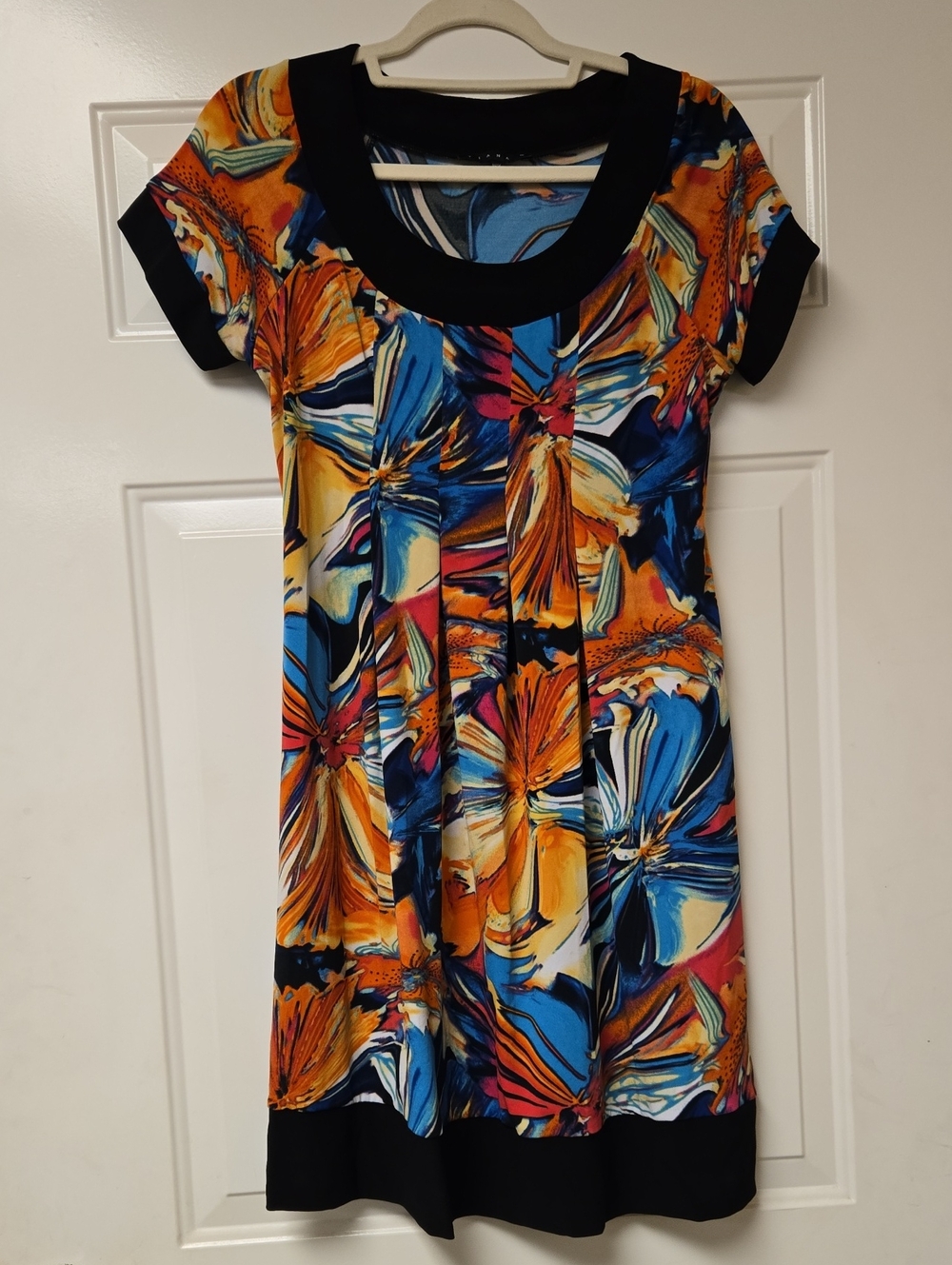Tiana B. Multicolor Floral Midi Dress — Orange, Blue, Black